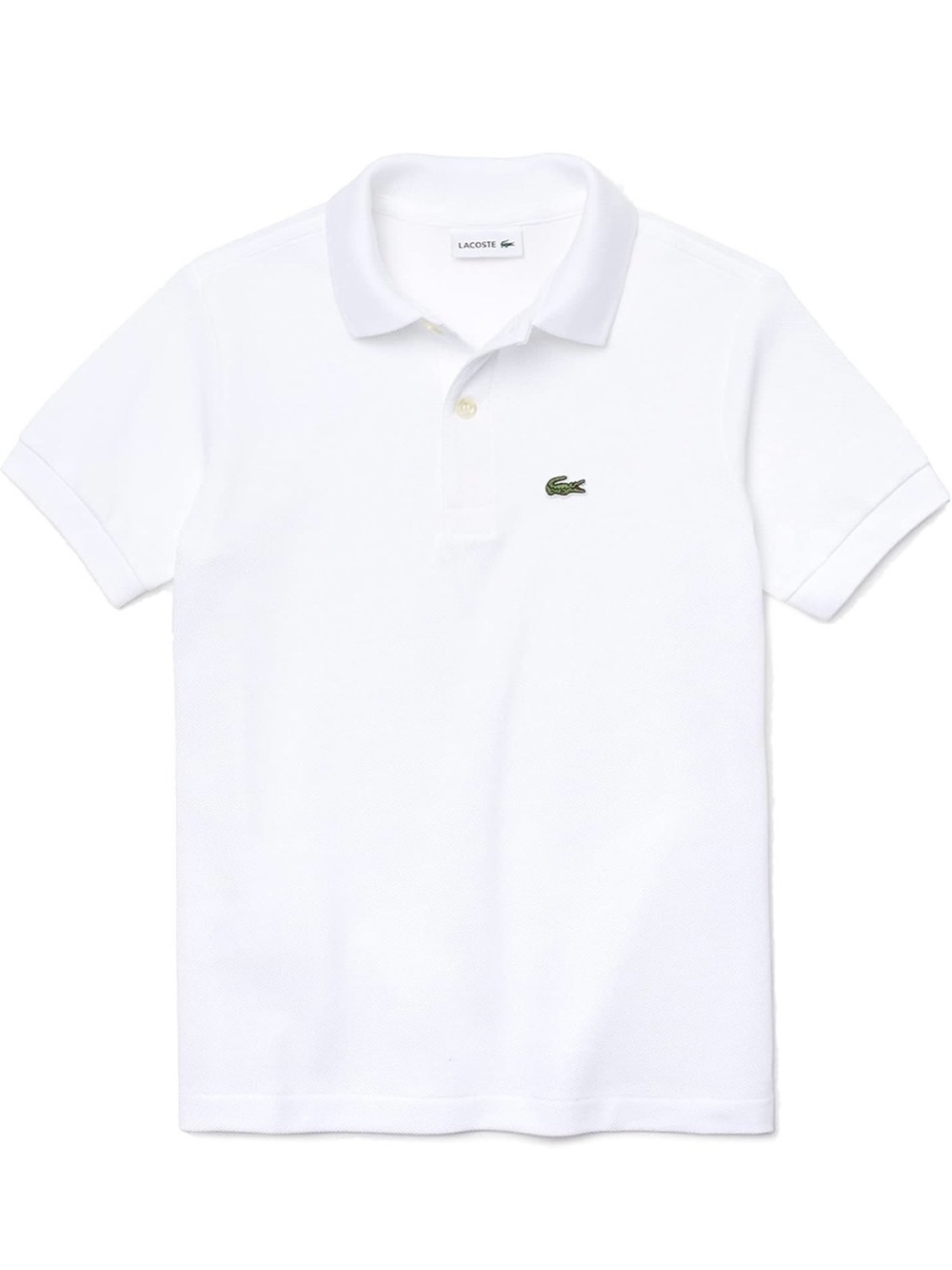 Lacoste Boys Size 5 Kids White Polo Shirt with Green Crocodile Logo